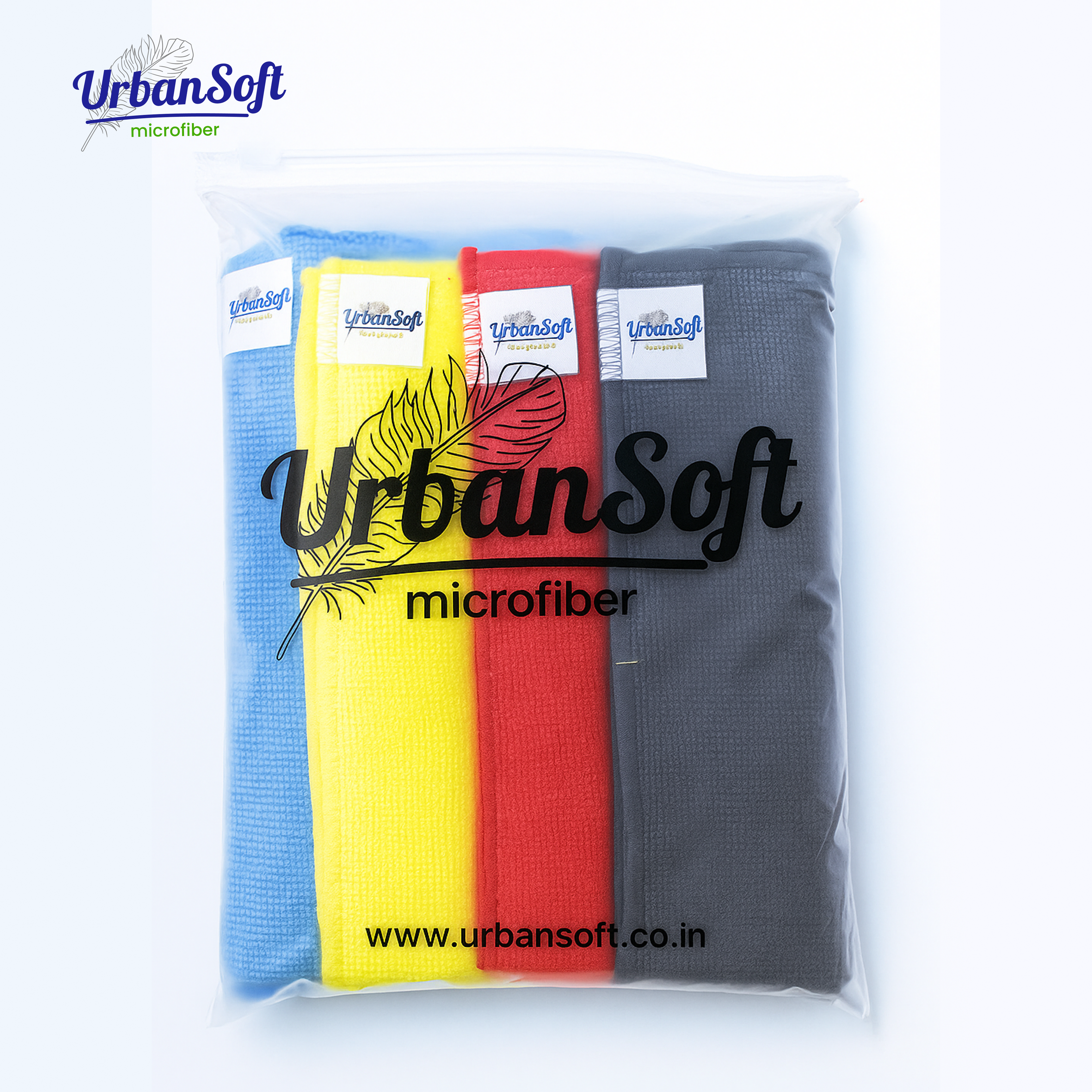 UrbanSoft Microfiber Cloths - 4 pcs - 40x40 cms - 350 GSM Thick Lint & Streak-Free Multipurpose Cloths - Automotive Microfiber Towels for Car Bike Cleaning Polishing Washing & Detailing - Multi Color
