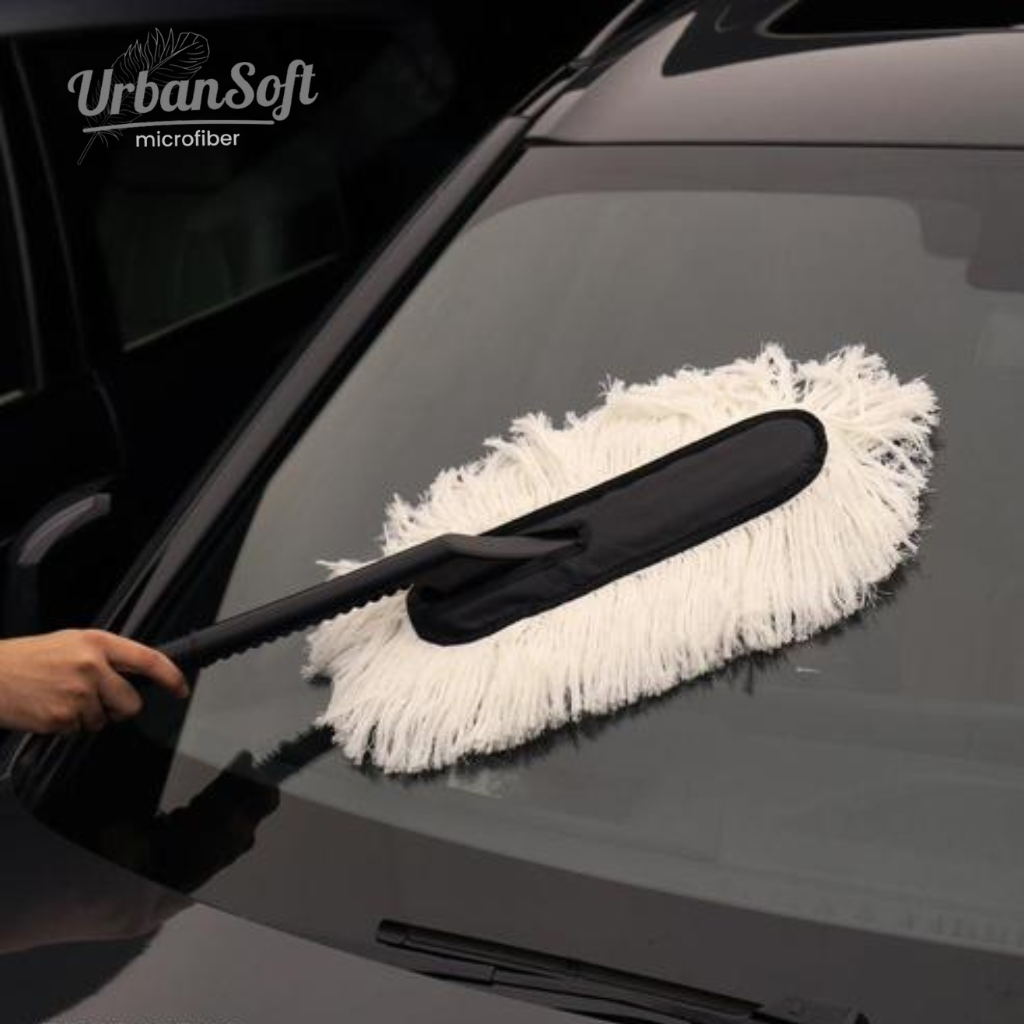 UrbanSoft Duster with Wax-Treated Cotton Strands & Long Plastic Handle | Scratch-Free Dry Dust Cleaner for Cars | Reusable Exterior Cleaning Brush