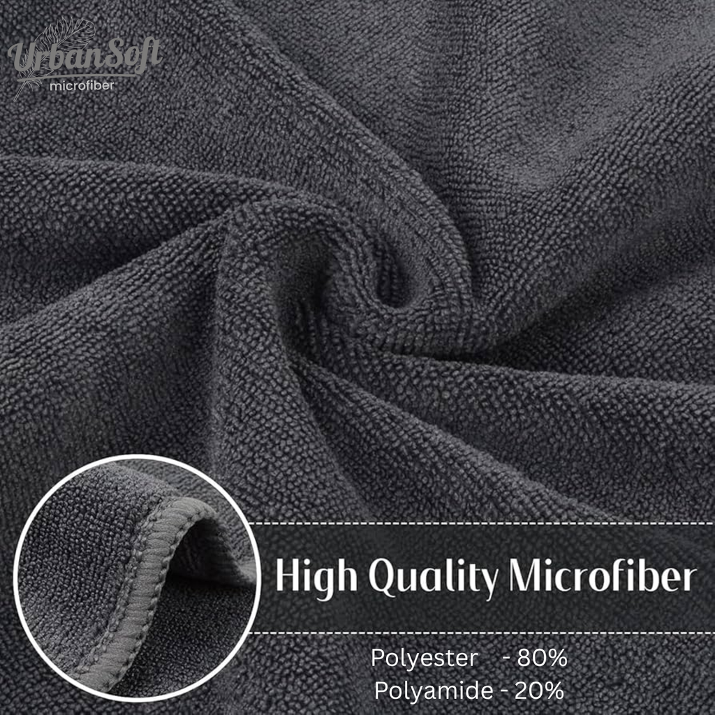 UrbanSoft Microfiber Cloths - 2 pcs - 40x40 cms - 350 GSM Thick Lint & Streak-Free Multipurpose Cloths - Automotive Microfiber Towels for Car Bike Cleaning Polishing Washing & Detailing - Grey Color