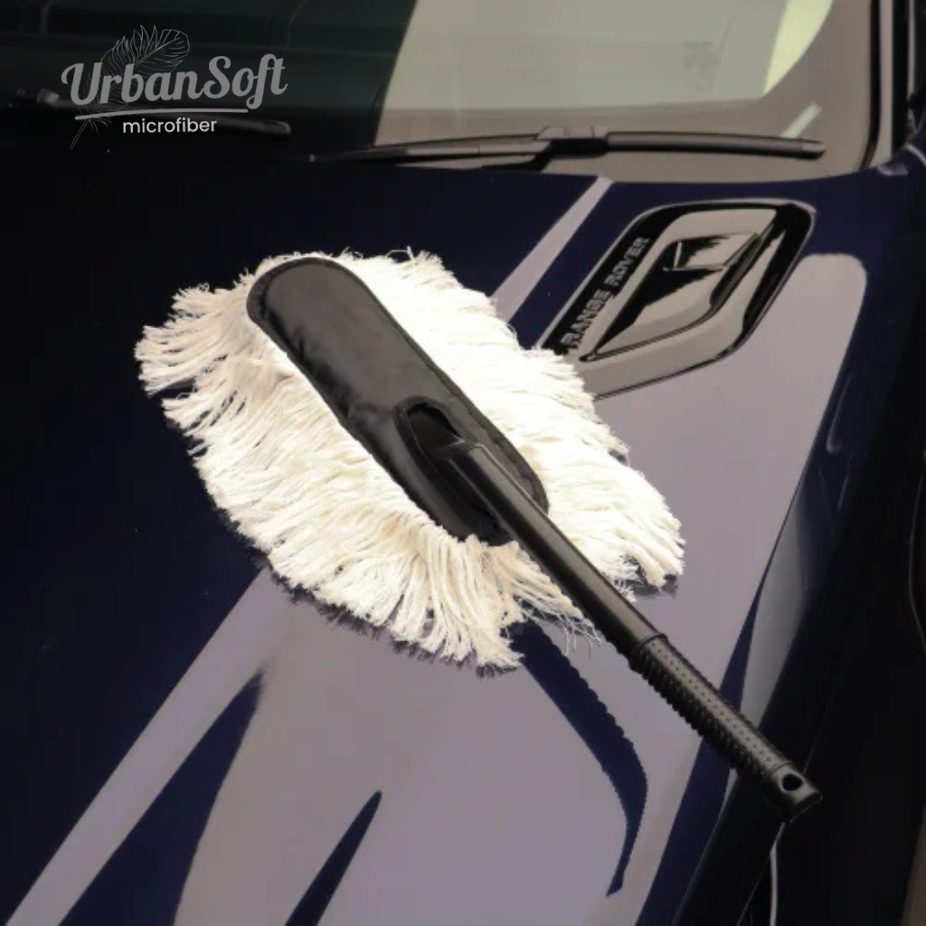 UrbanSoft Duster with Wax-Treated Cotton Strands & Long Plastic Handle | Scratch-Free Dry Dust Cleaner for Cars | Reusable Exterior Cleaning Brush